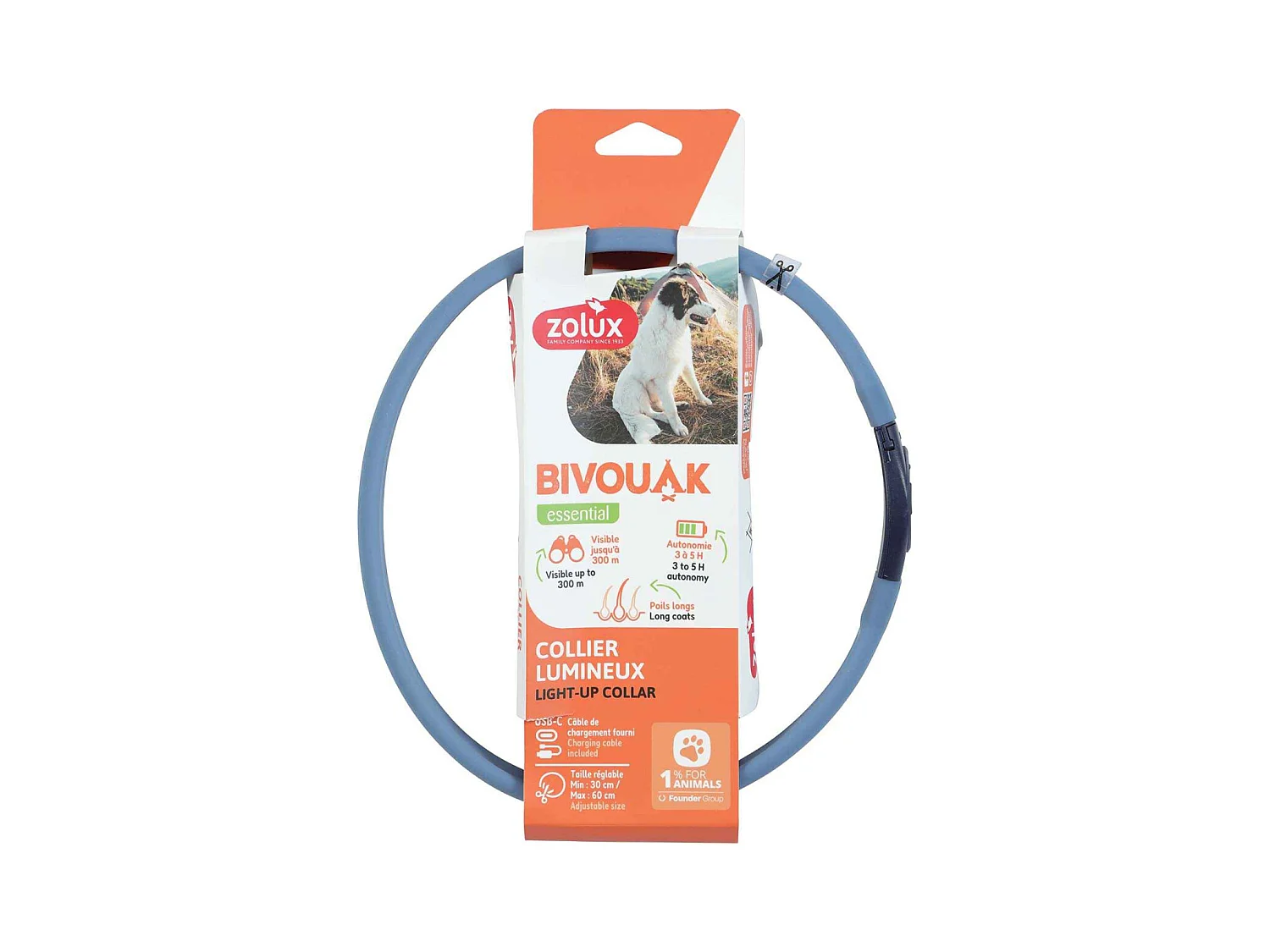 Collier lumineux pour chiens poils longs Bivouak