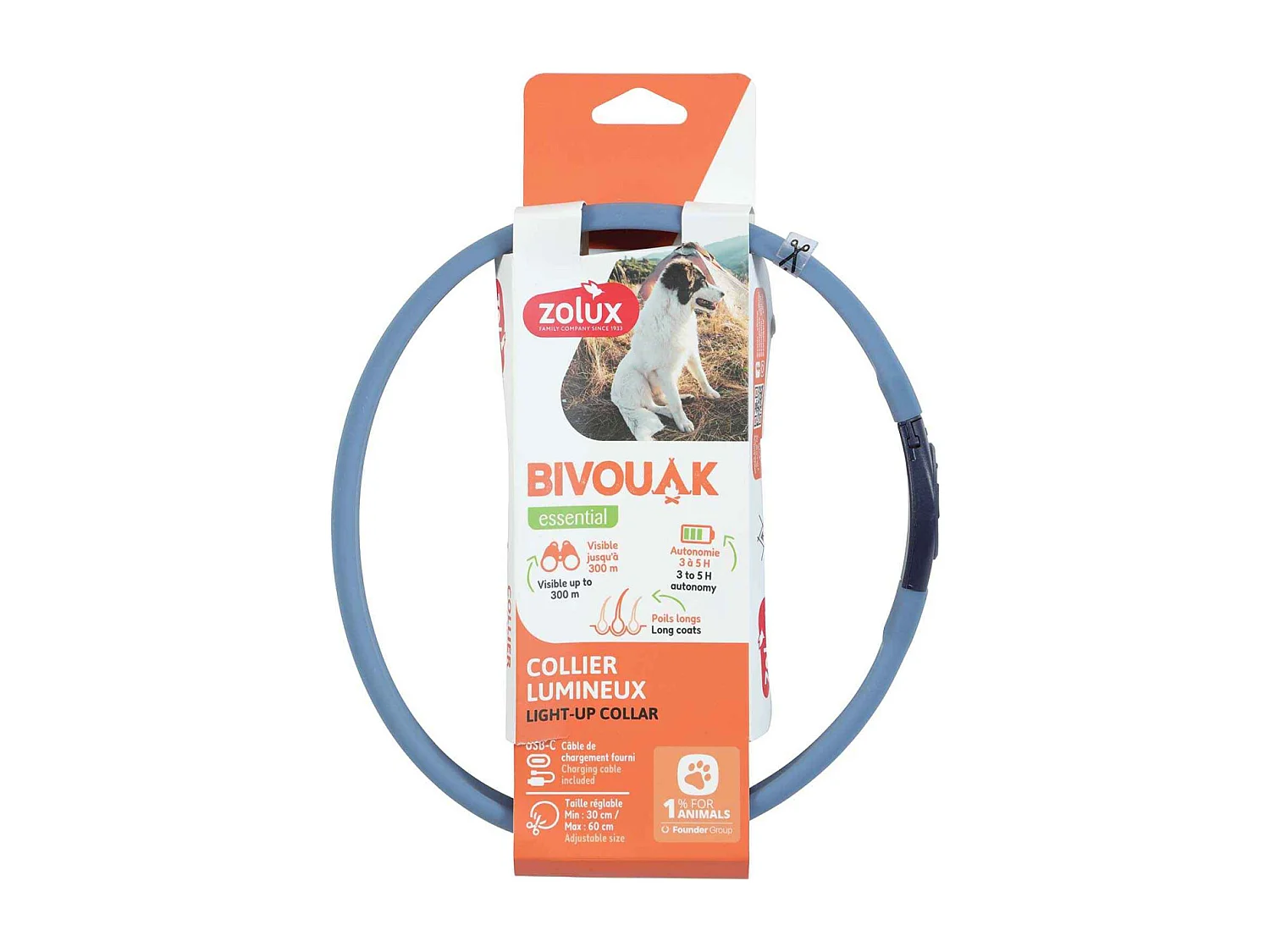Collier lumineux pour chiens poils longs Bivouak