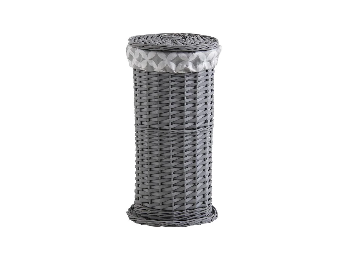 Porte-rouleau WC en osier gris teinté avec couvercle et doublure en coton