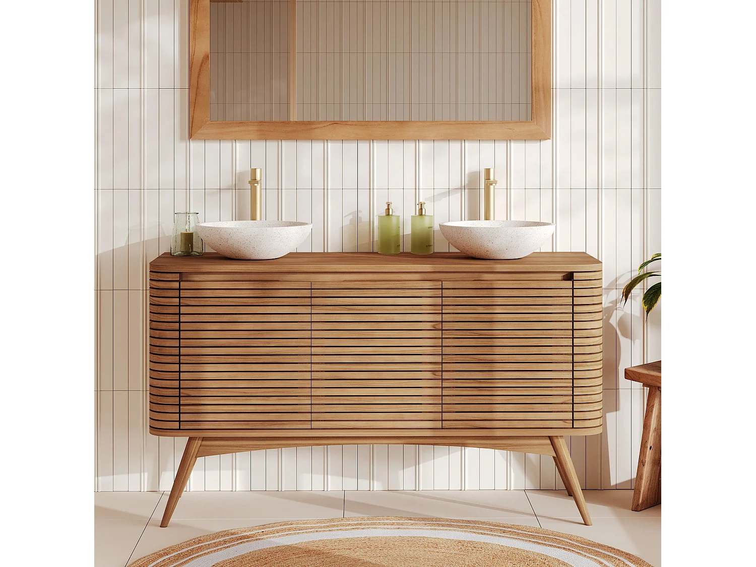 Meuble de salle de bain en bois de teck 140 cm - Auguste