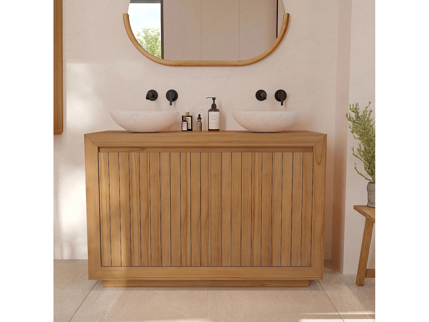 Meuble de salle de bain en bois de teck 120 cm - Pernelle