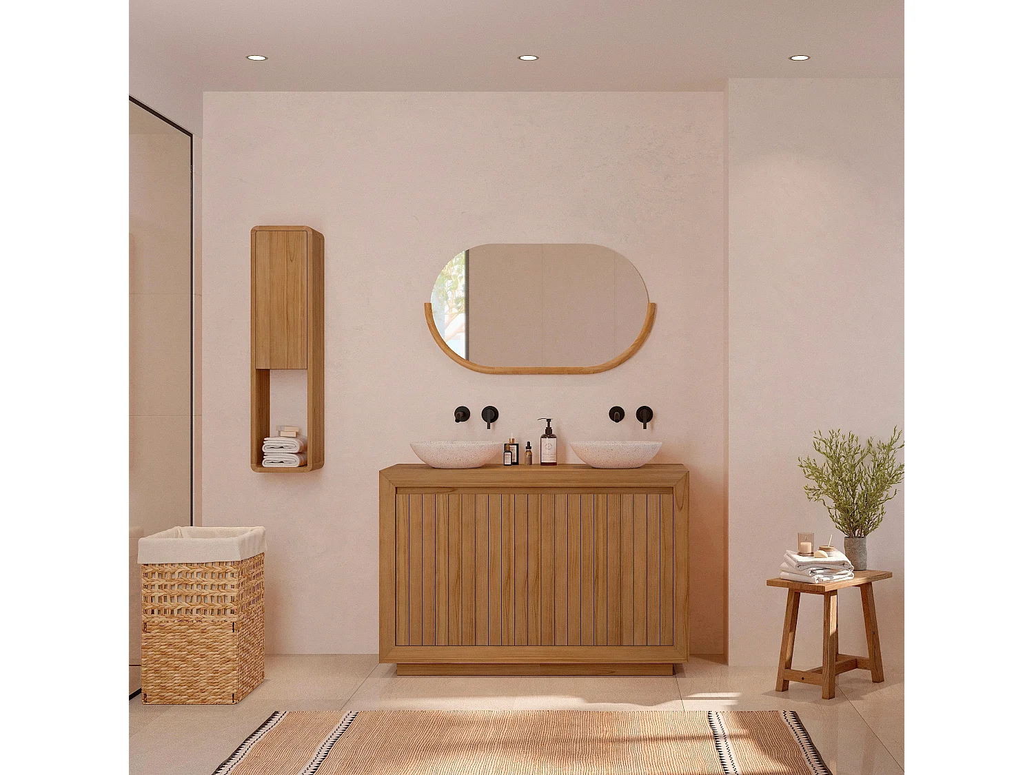 Meuble de salle de bain en bois de teck 120 cm - Pernelle