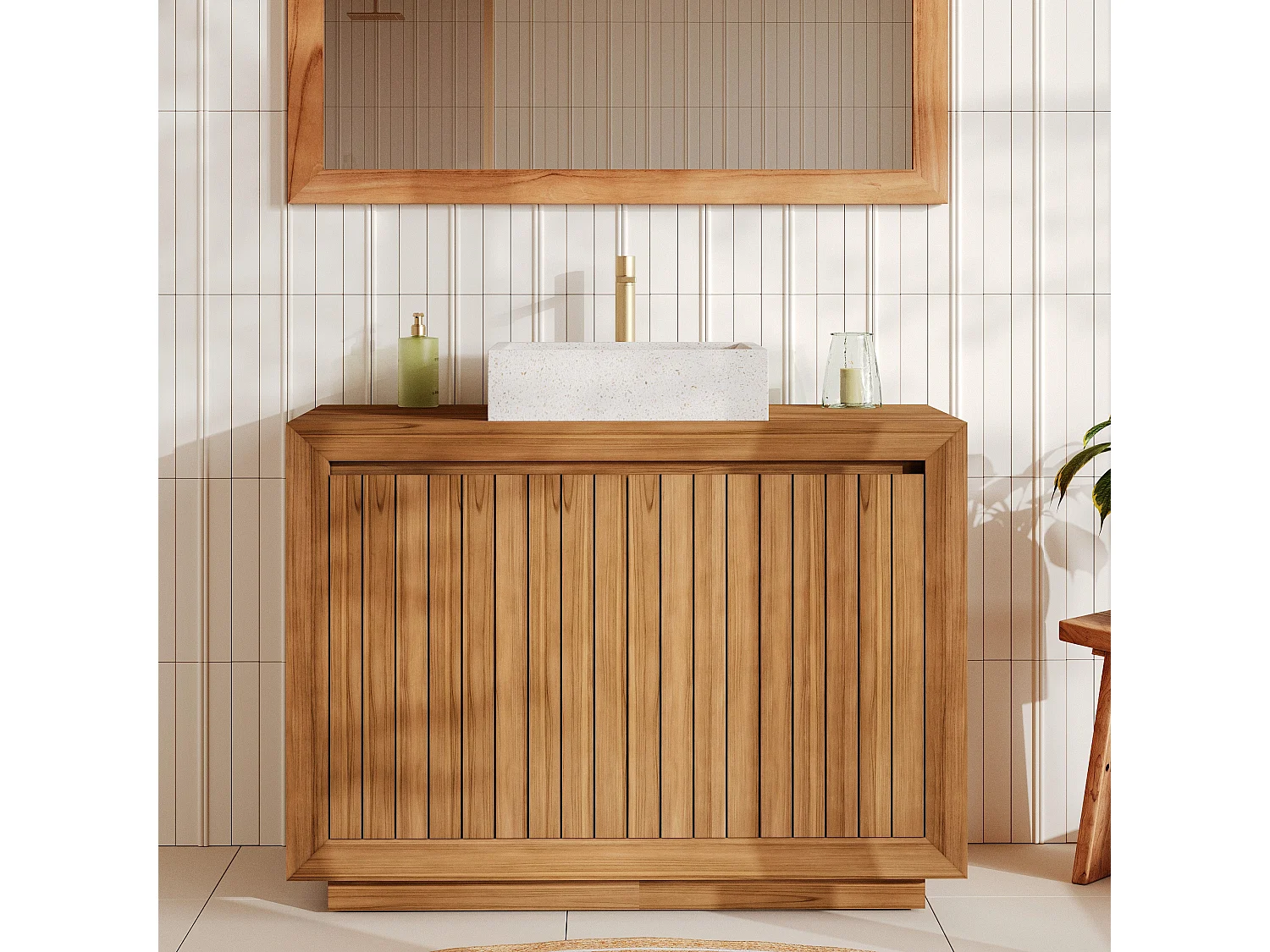 Mueble de baño de madera de teca 110 cm - Pernelle