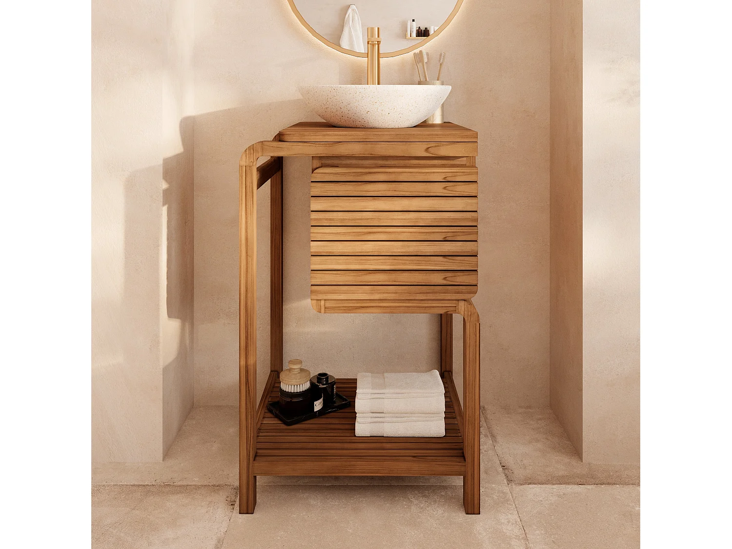 Meuble de salle de bain en bois de teck 50 cm - Lucette