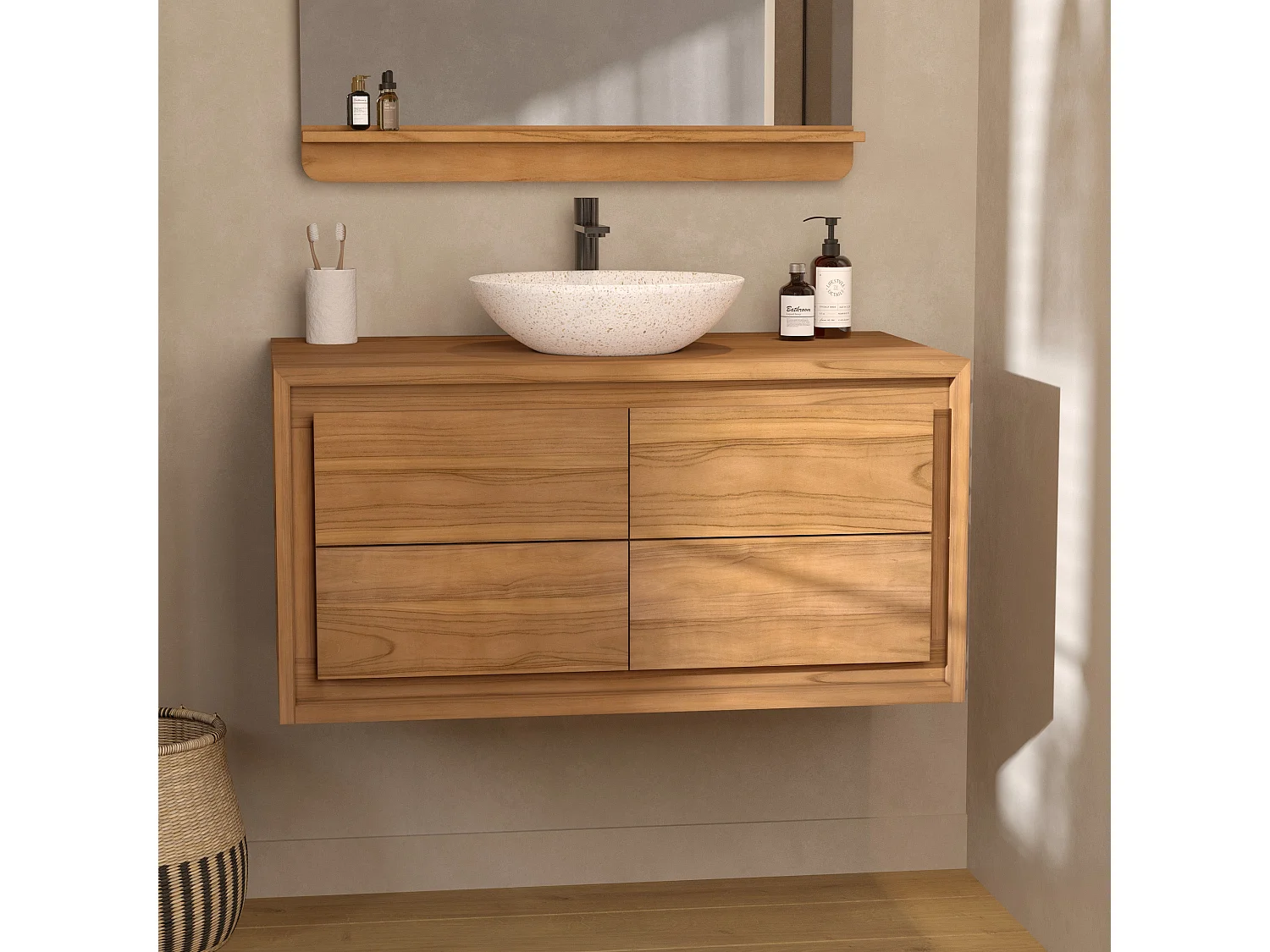 Mobile da bagno sospeso in legno di teak 90 cm - Hera