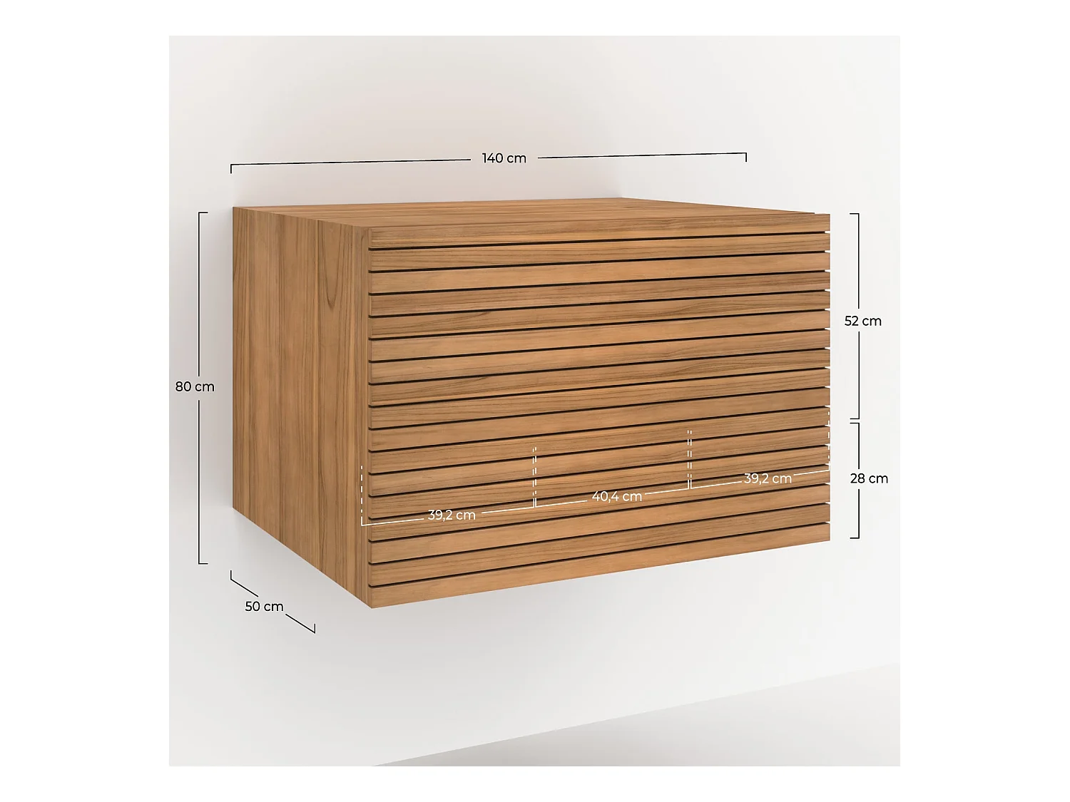 Mobile da bagno sospeso in legno di teak 60 cm - Raye