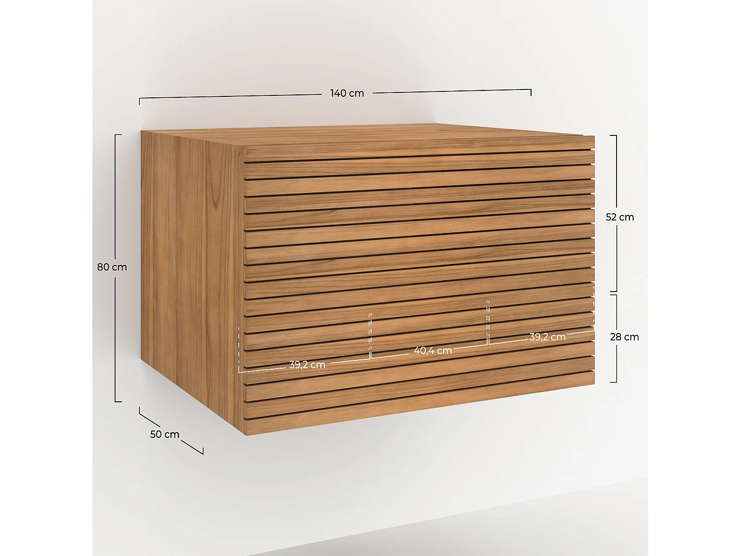 Mobile da bagno sospeso in legno di teak 60 cm - Raye