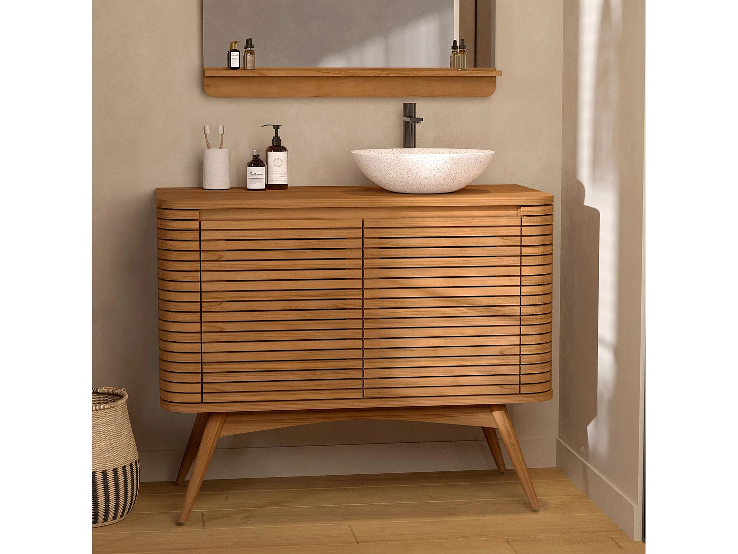 Meuble de salle de bain en bois de teck 100 cm - Auguste