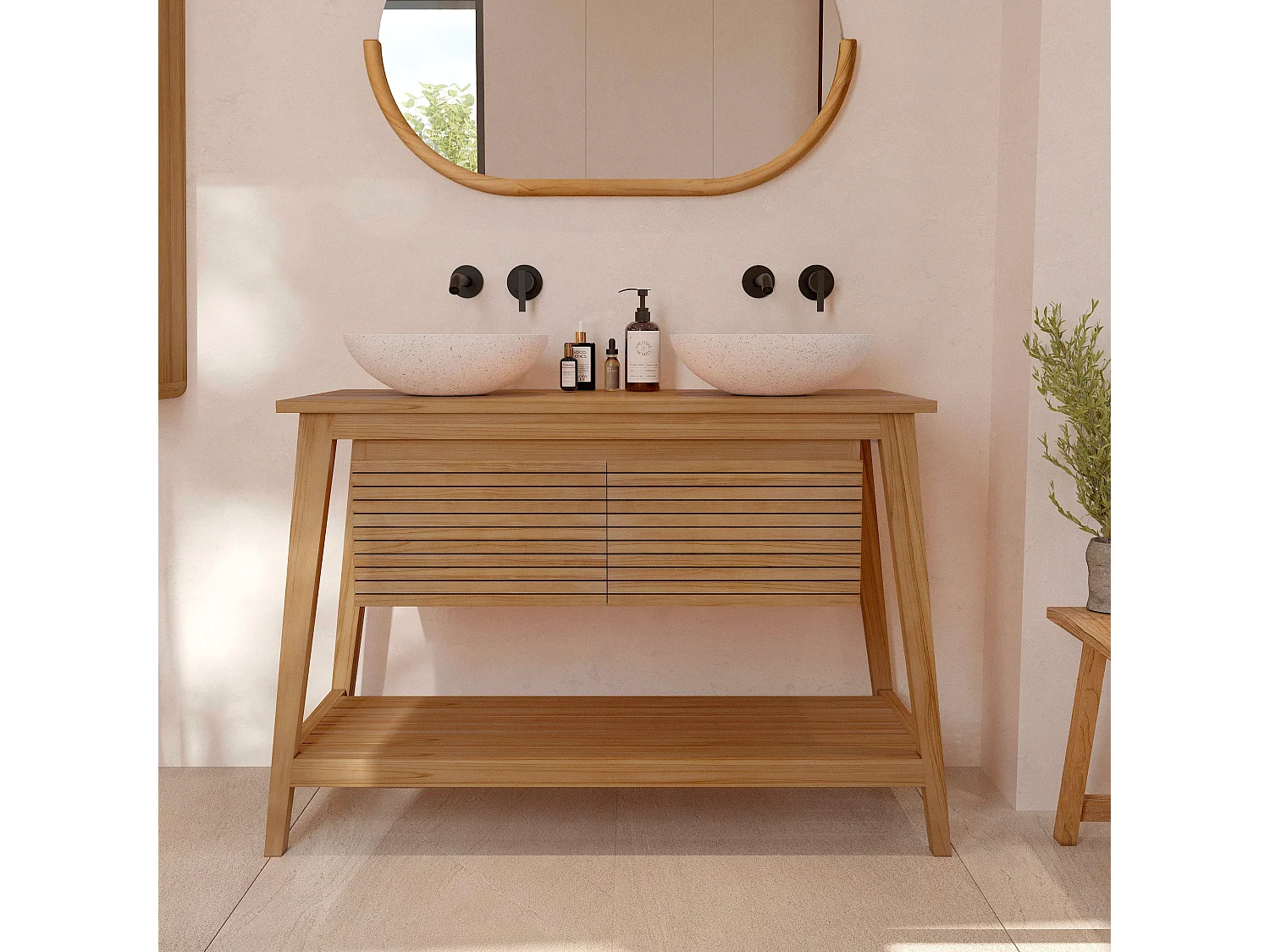 Meuble de salle de bain en bois de teck 120 cm - César