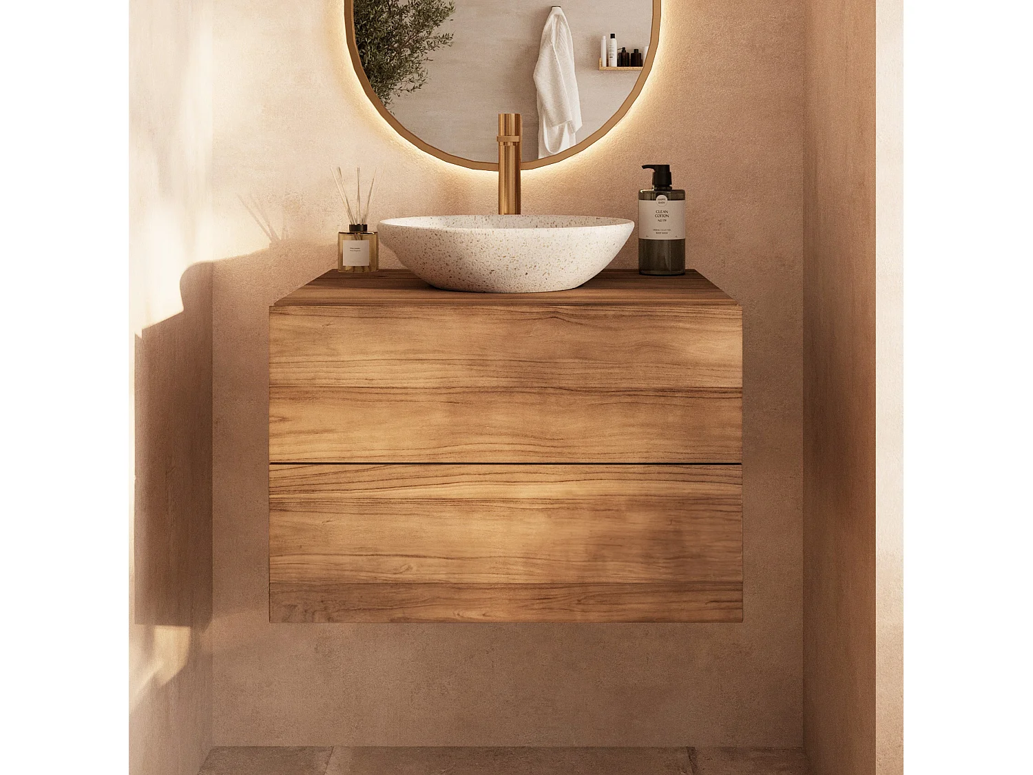Meuble de salle de bain suspendu en bois de teck 60 cm - Hera