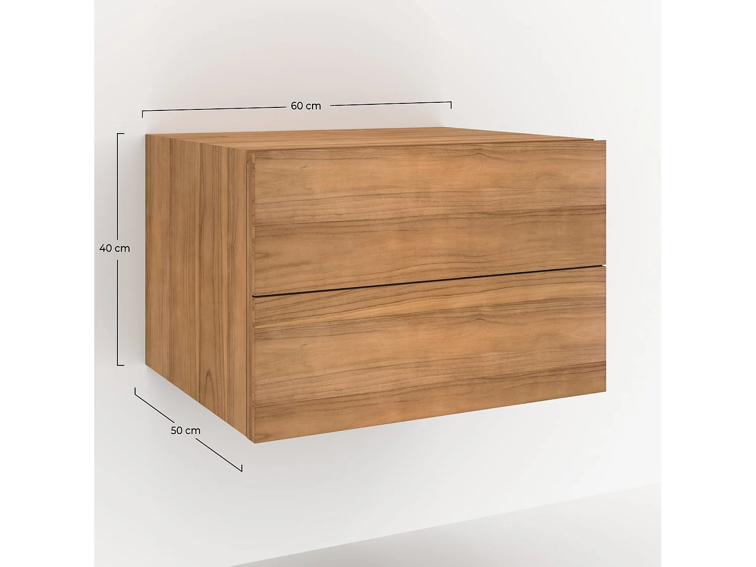 Meuble de salle de bain suspendu en bois de teck 60 cm - Hera
