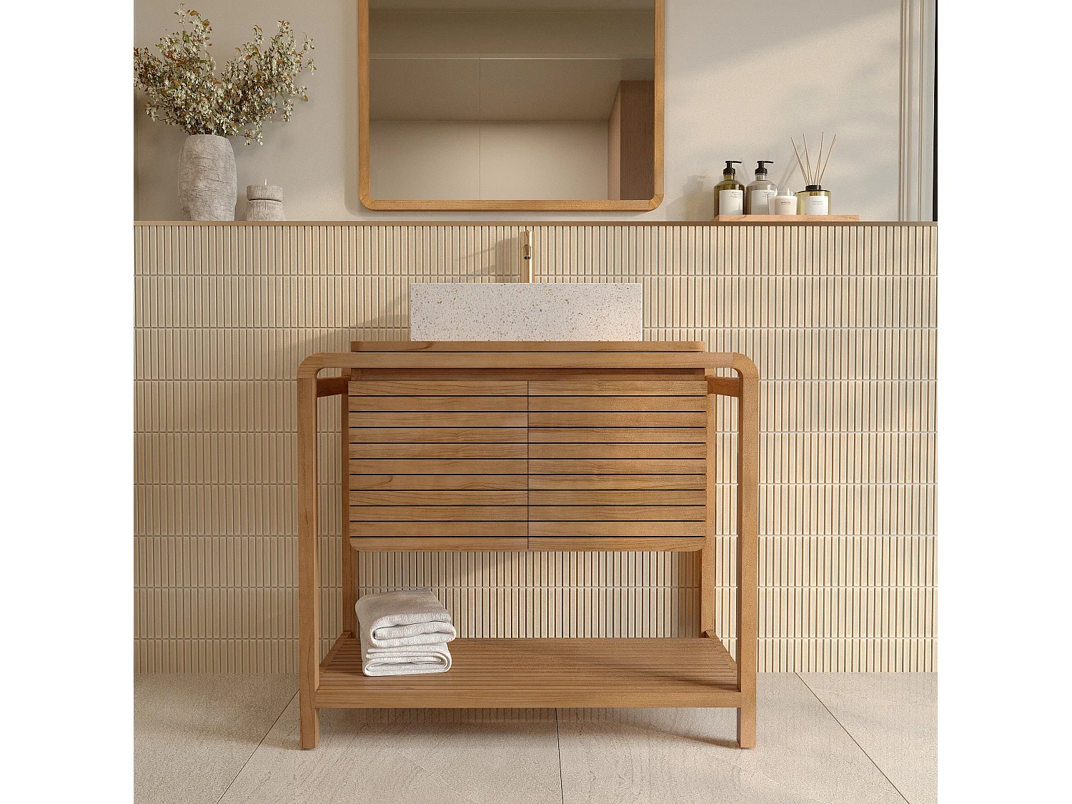 Meuble de salle de bain en bois de teck 90 cm - Lucette