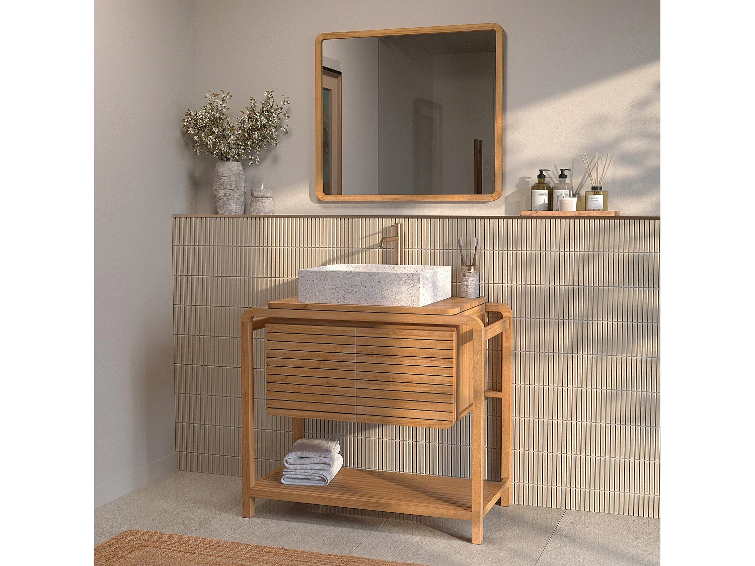 Meuble de salle de bain en bois de teck 90 cm - Lucette