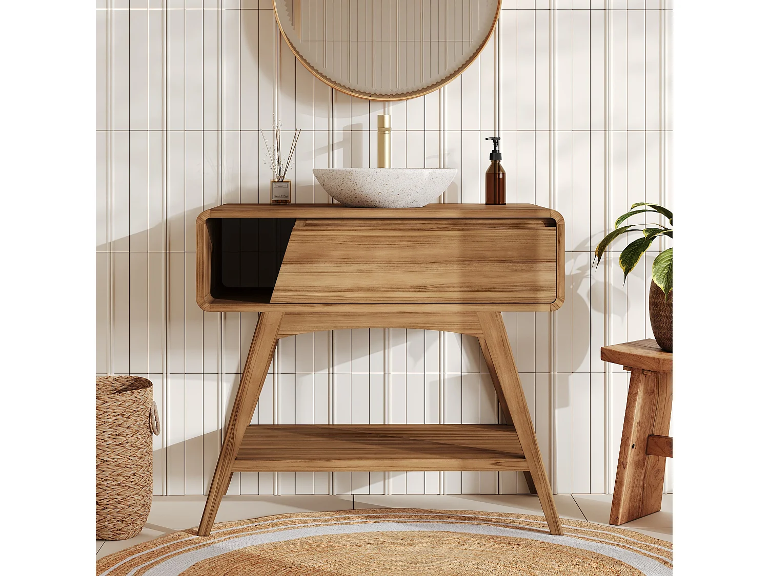 Meuble de salle de bain en bois de teck 90 cm - Kafa