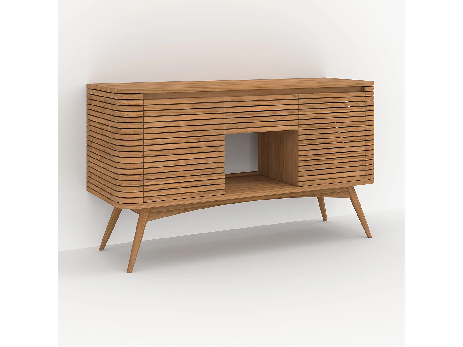 Meuble de salle de bain en bois de teck 140 cm avec une niche - Auguste