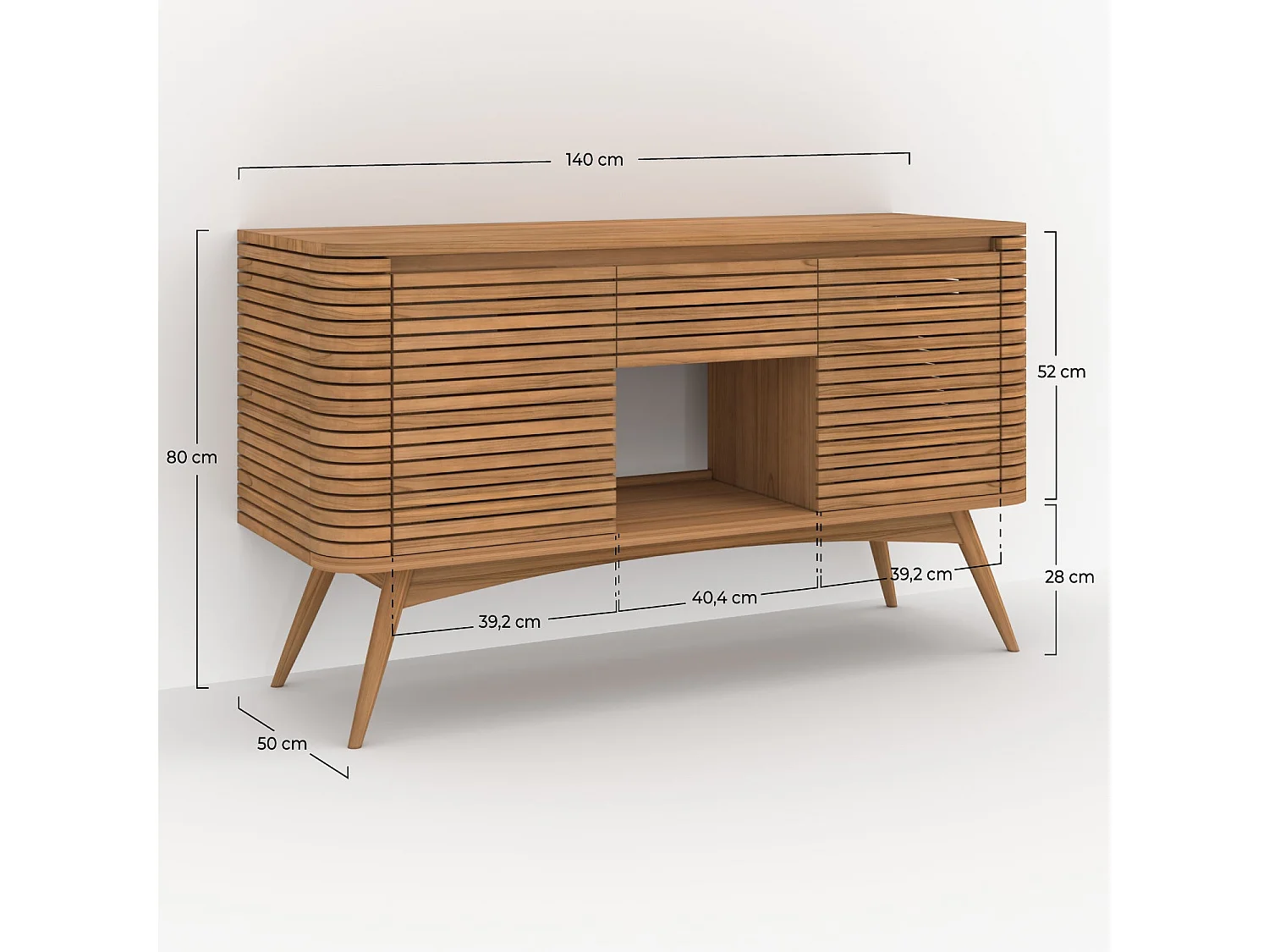 Meuble de salle de bain en bois de teck 140 cm avec une niche - Auguste