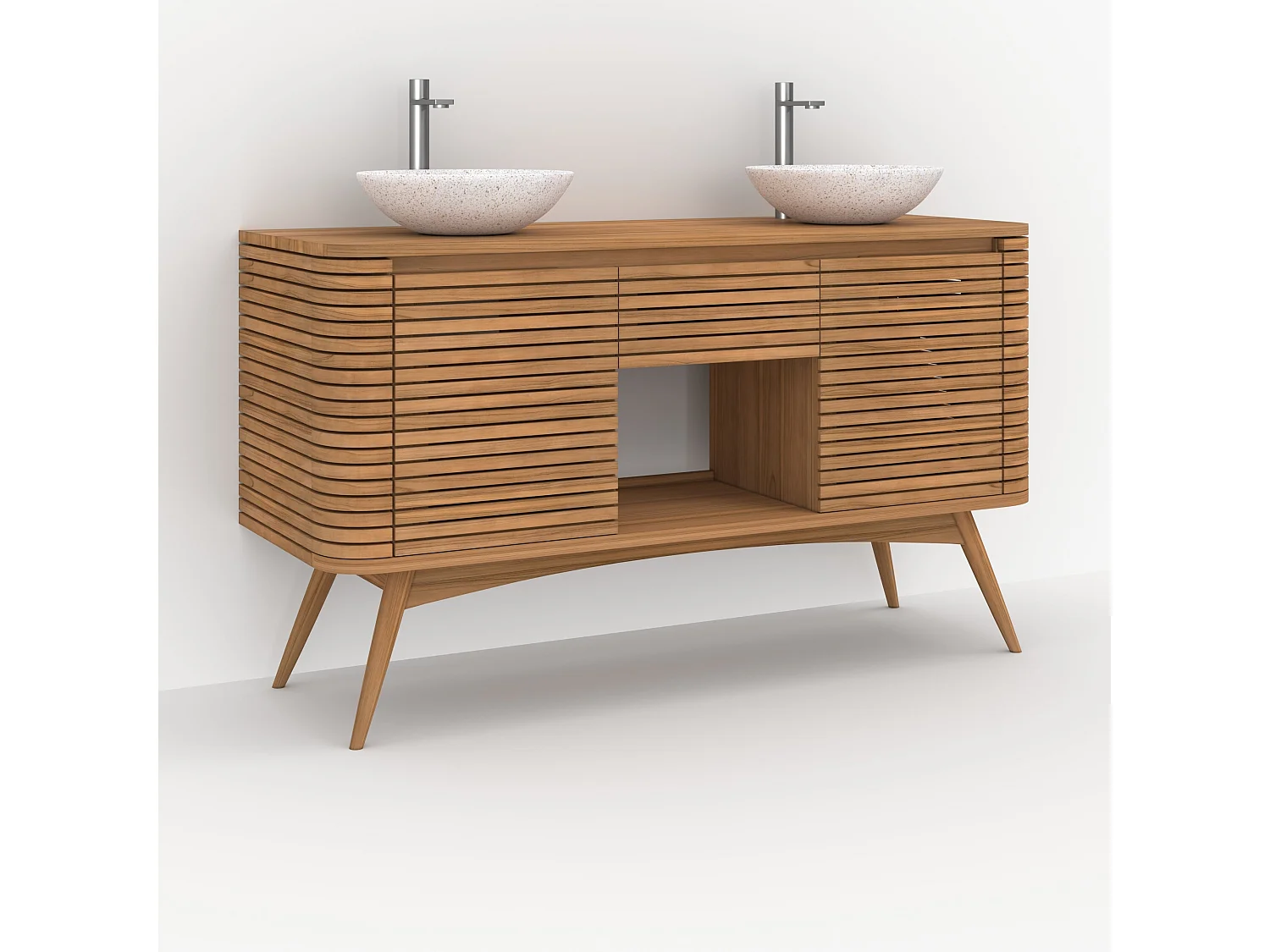 Meuble de salle de bain en bois de teck 140 cm avec une niche - Auguste