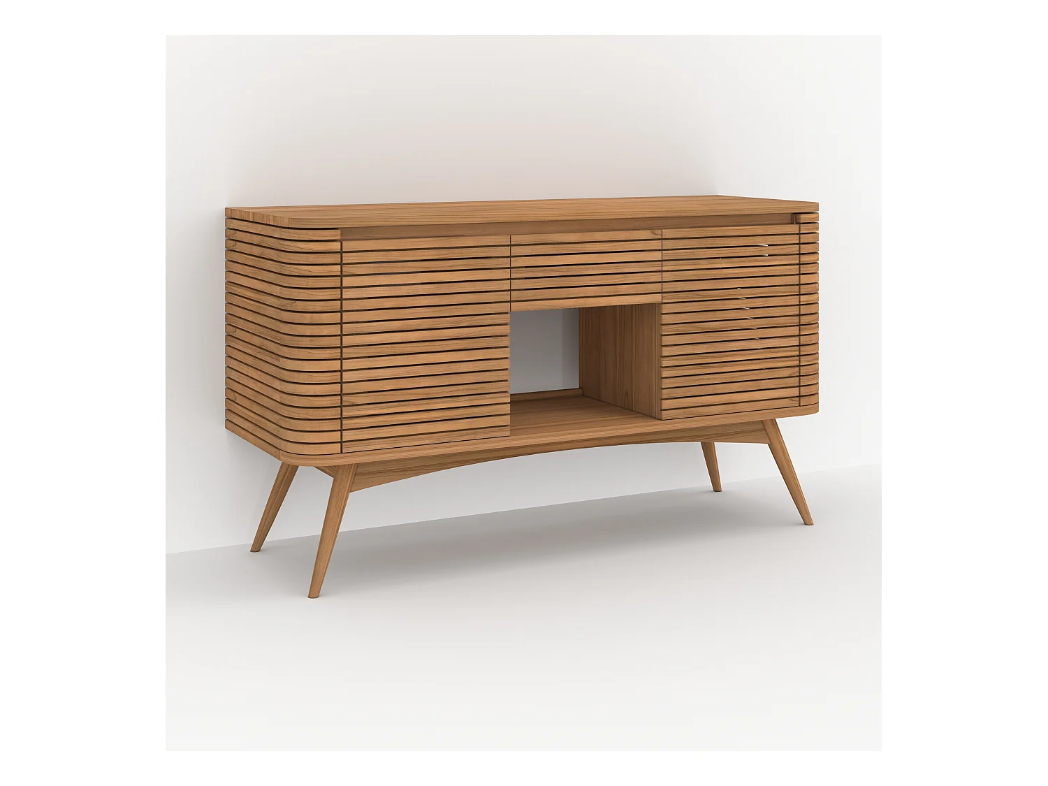 Meuble de salle de bain en bois de teck 140 cm avec une niche - Auguste