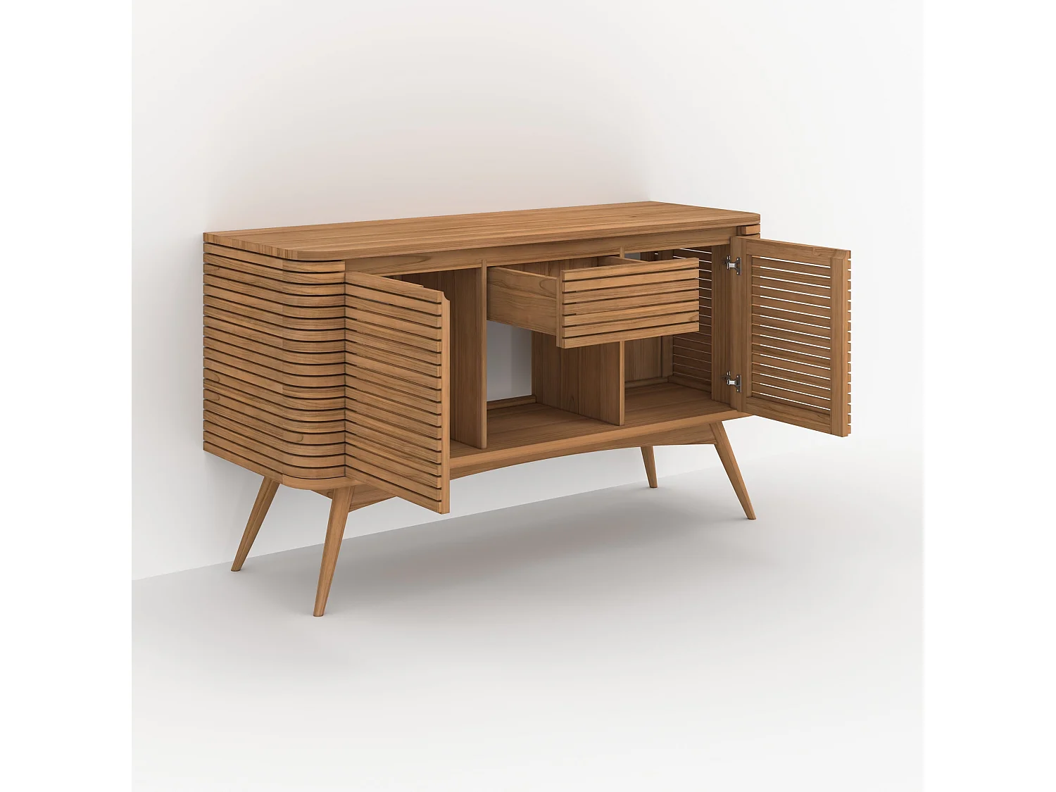 Meuble de salle de bain en bois de teck 140 cm avec une niche - Auguste