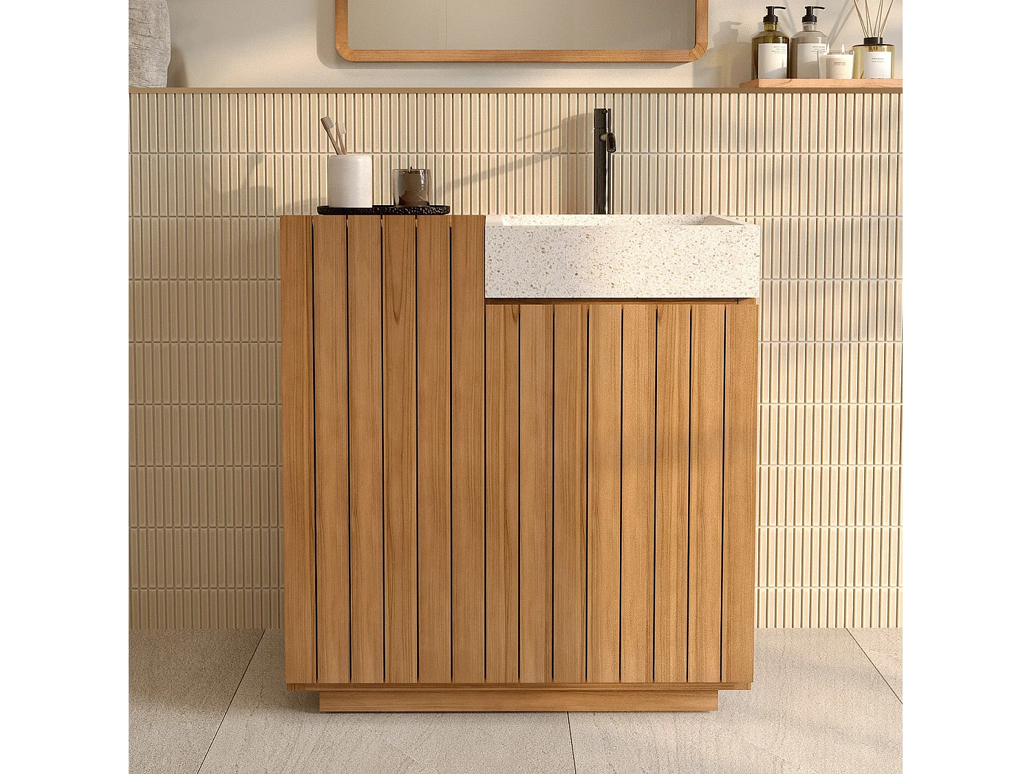Meuble de salle de bain en bois avec vasque intégrée 80 cm - Noa