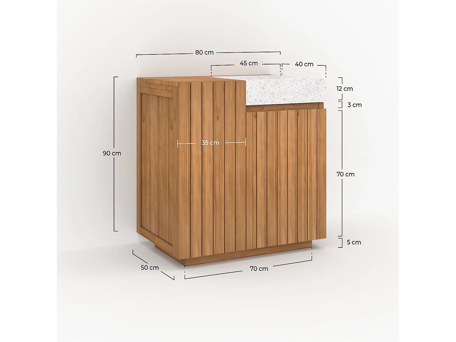 Meuble de salle de bain en bois avec vasque intégrée 80 cm - Noa