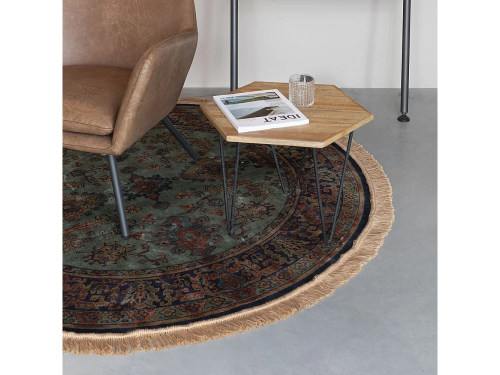 Raz IV - Tapis persan à franges -  Rouge - 160x160cm