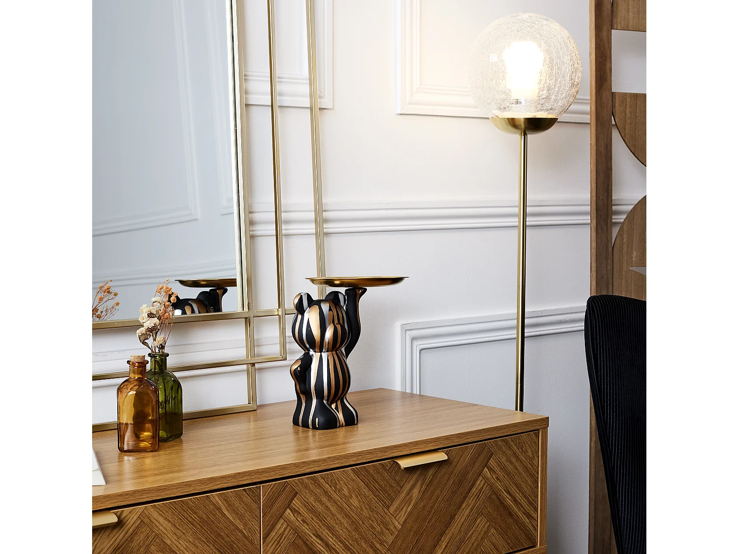 Statue Deco Noir Vide Poche Noir, Or, Argent