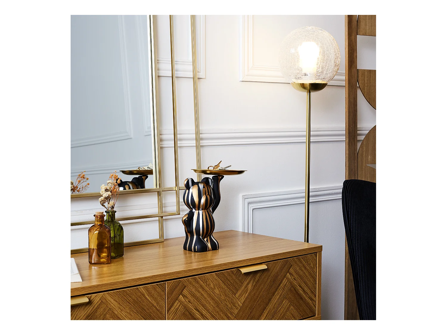 Statue Deco Noir Vide Poche Noir, Or, Argent