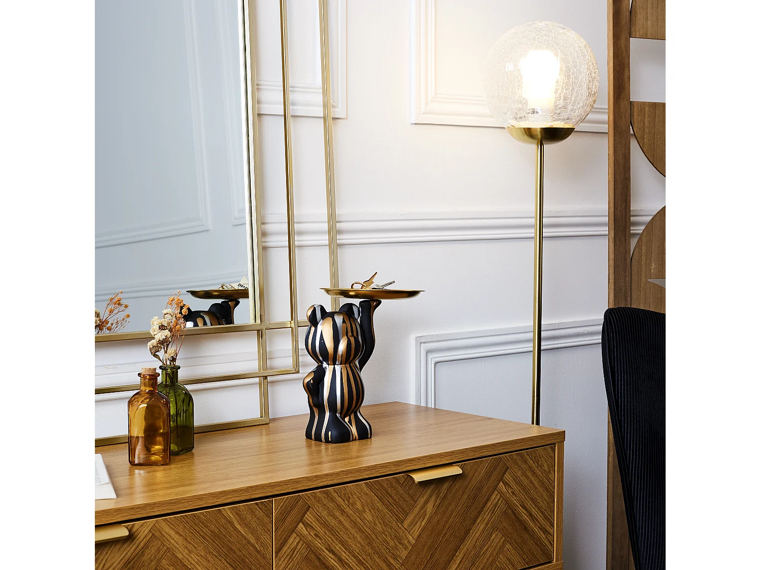 Statue Deco Noir Vide Poche Noir, Or, Argent