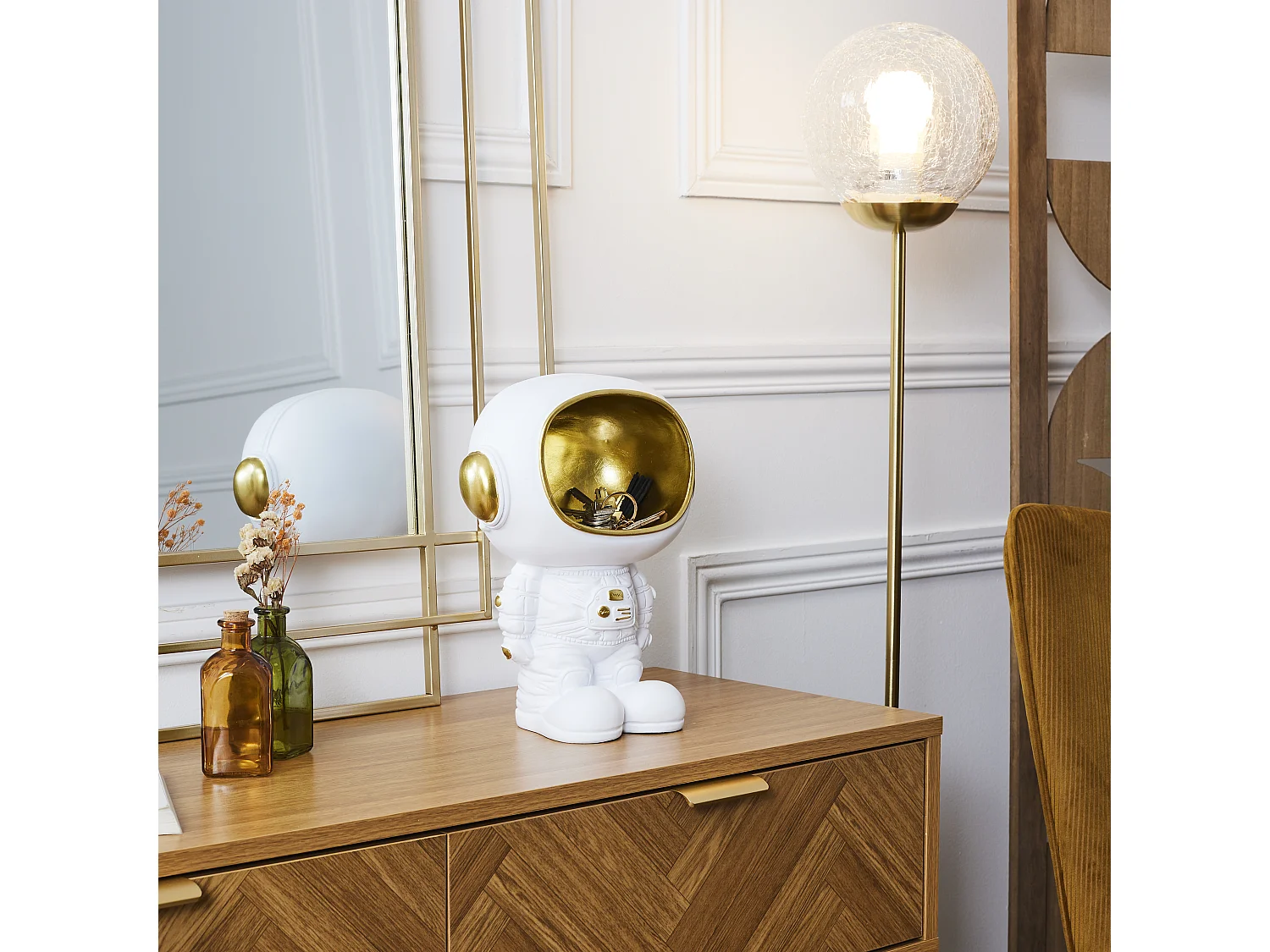 Statue Astronaute Vide Poche Blanc Blanc, Or