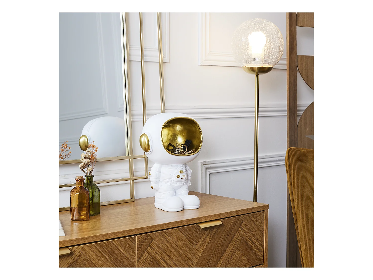 Statue Astronaute Vide Poche Blanc Blanc, Or