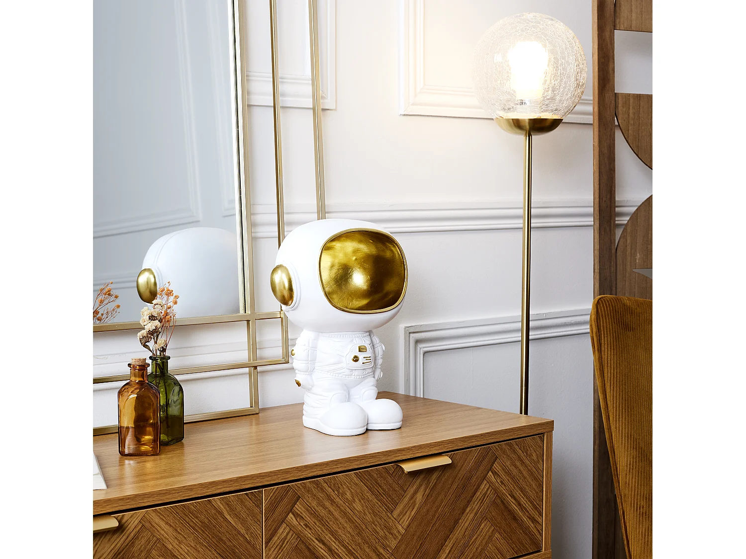 Statue Astronaute Vide Poche Blanc Blanc, Or