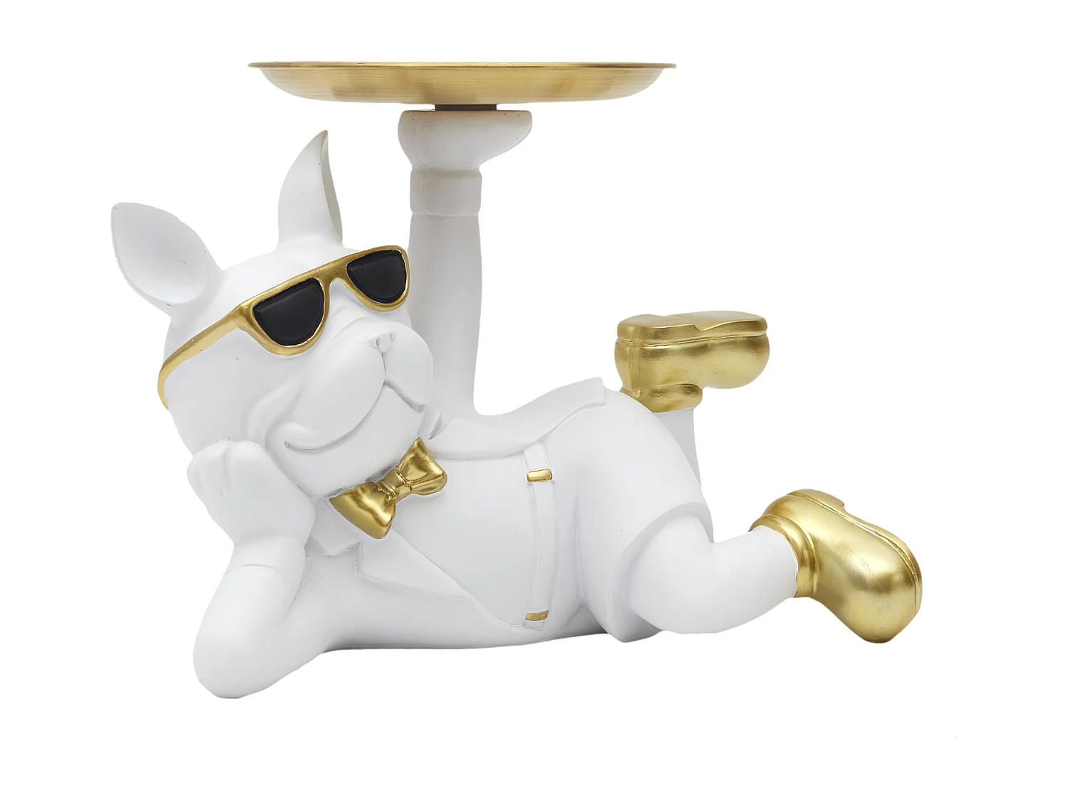 Statue Deco Bulldog Blanc Vide Poche Blanc, Or