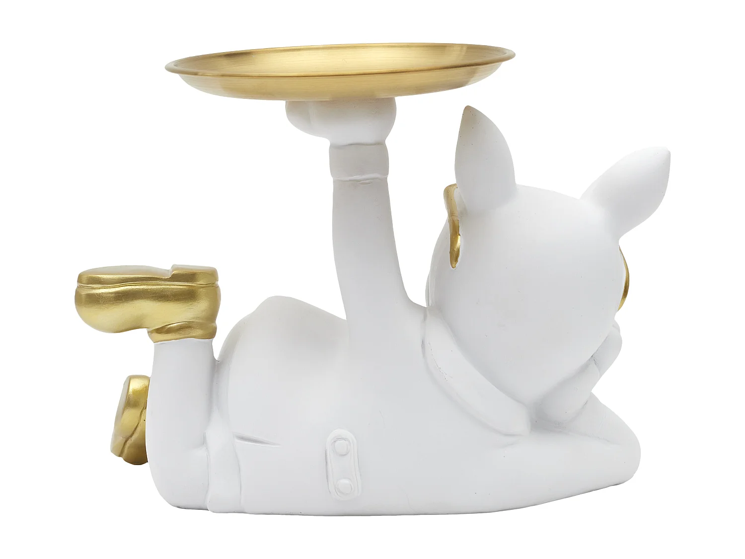 Statue Deco Bulldog Blanc Vide Poche Blanc, Or