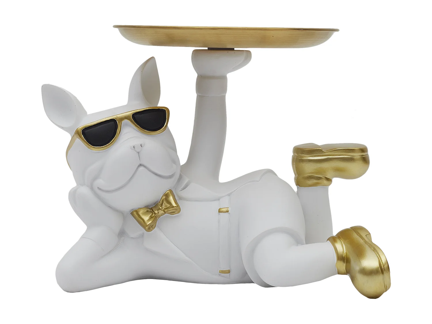 Statue Deco Bulldog Blanc Vide Poche Blanc, Or