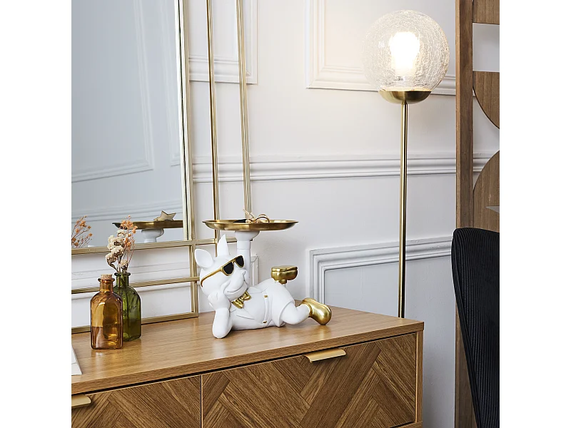 Statue Deco Bulldog Blanc Vide Poche Blanc, Or