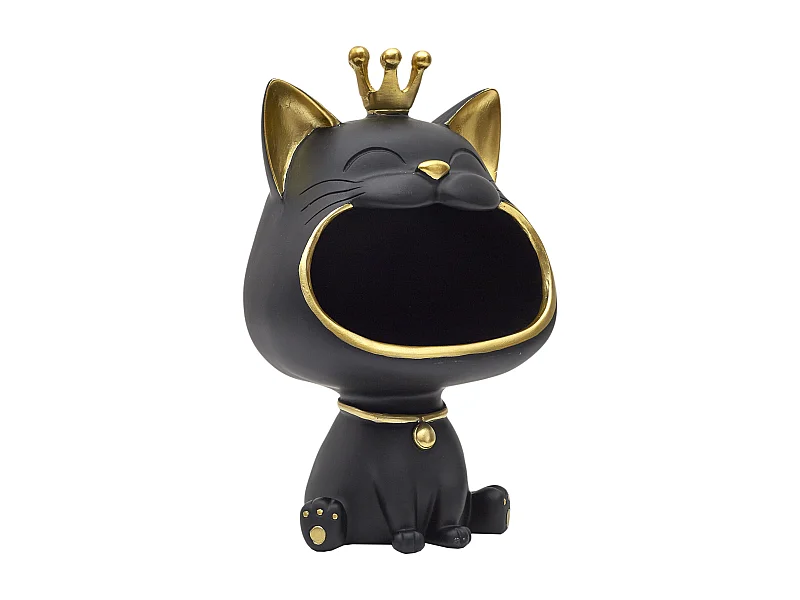 Statue Chat Noir Vide Poche Noir, Or