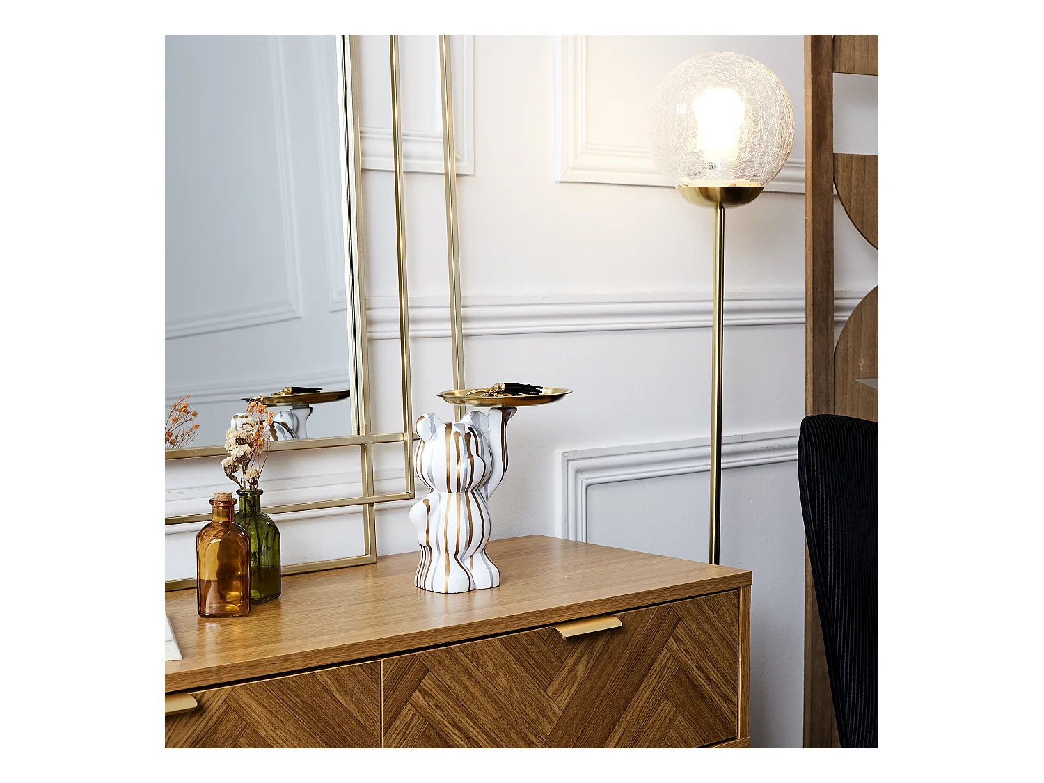 Statue Deco Blanc Vide Poche Blanc, Or, Argent