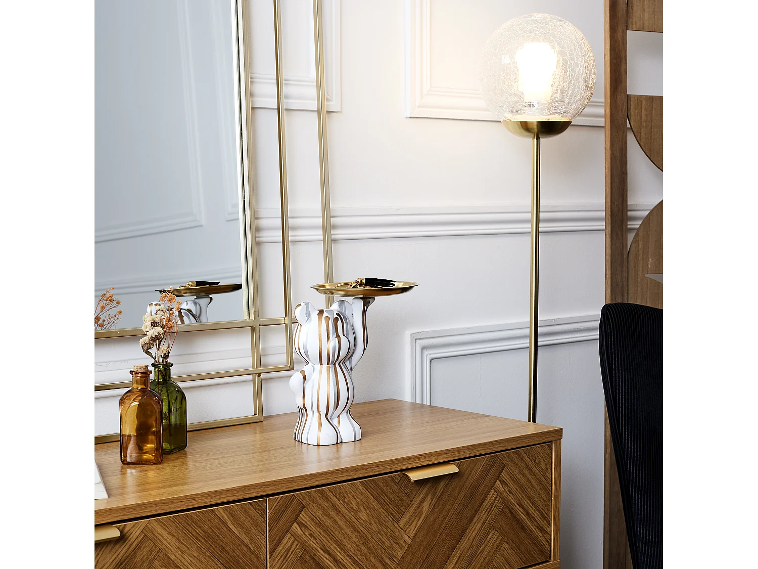 Statue Deco Blanc Vide Poche Blanc, Or, Argent