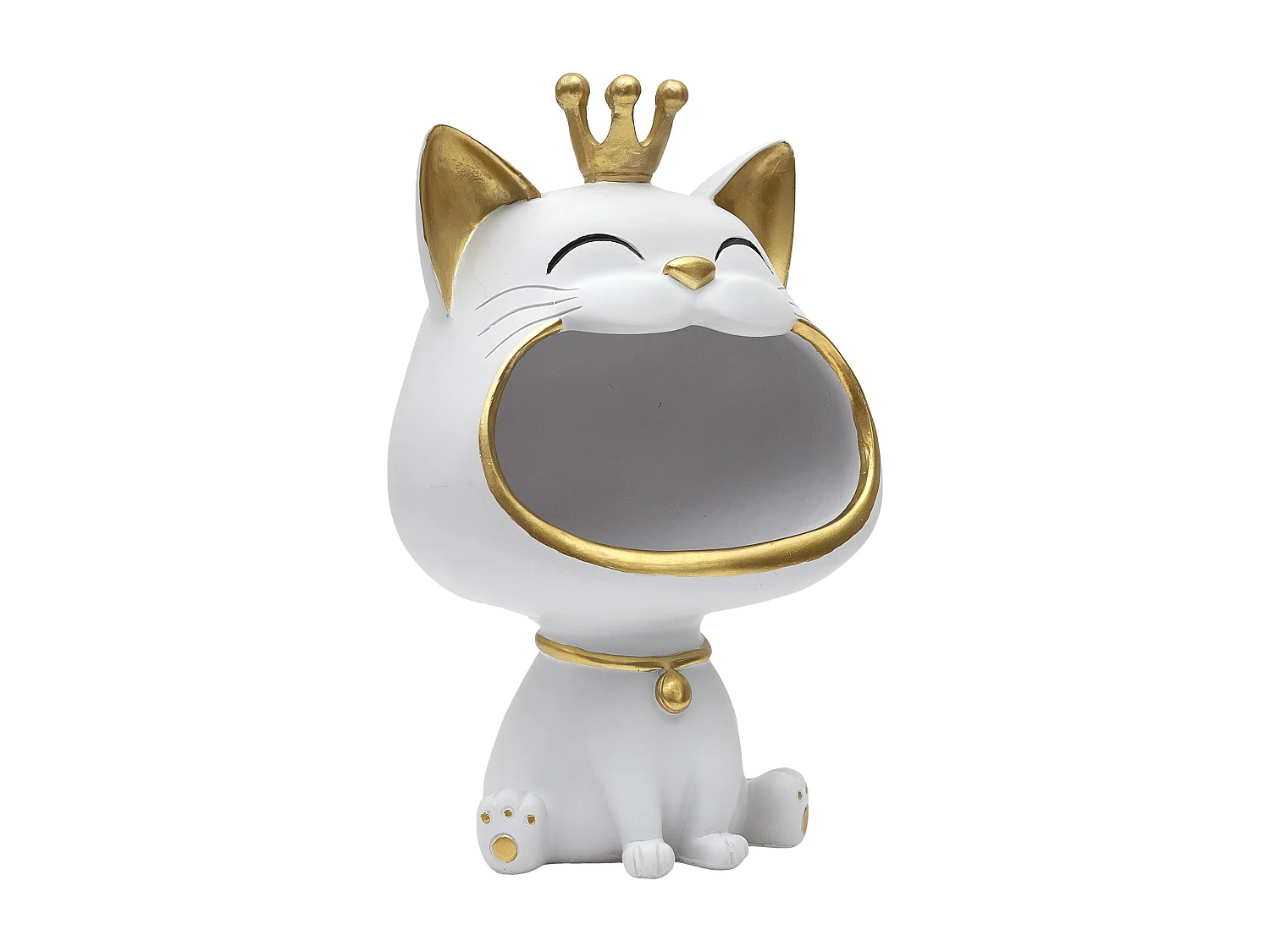 Statue Chat Blanc Vide Poche Blanc, Or