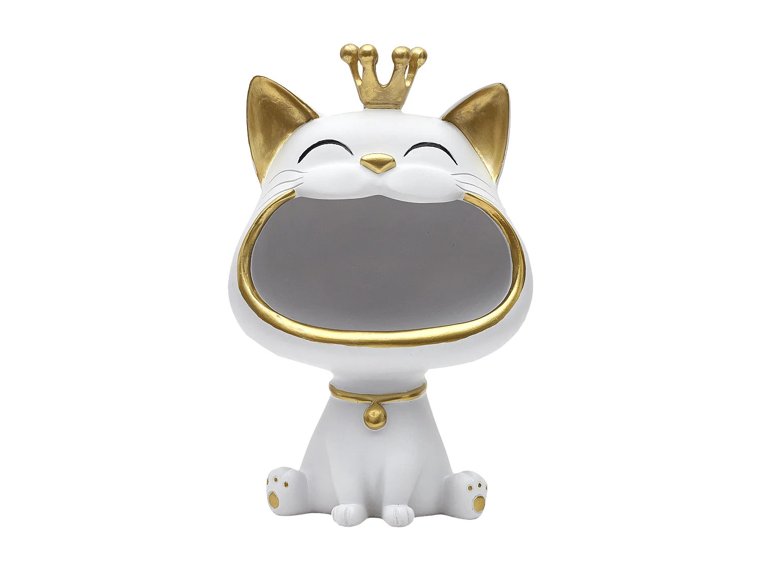 Statue Chat Blanc Vide Poche Blanc, Or