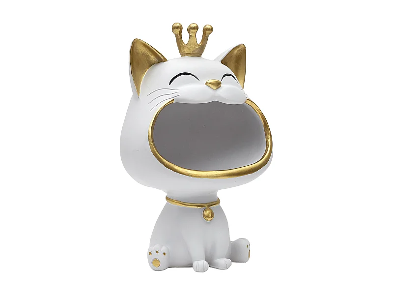 Statue Chat Blanc Vide Poche Blanc, Or