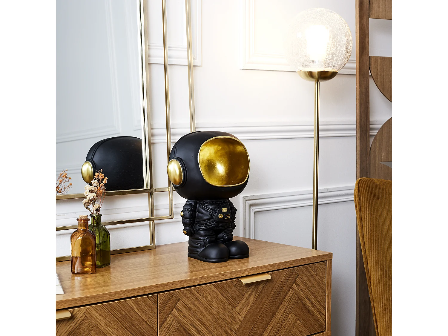 Statue Astronaute Vide Poche Noir Noir, Or