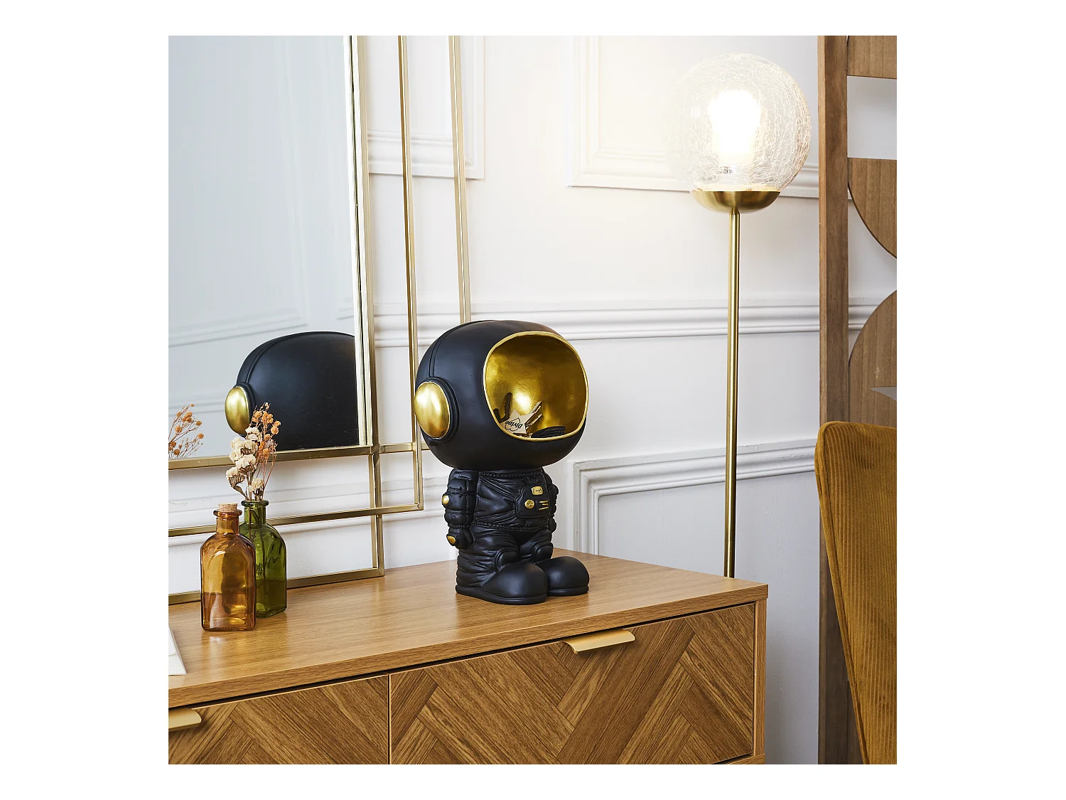 Statue Astronaute Vide Poche Noir Noir, Or