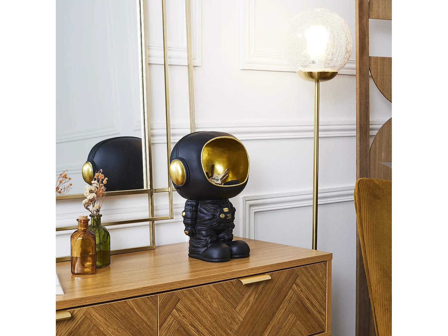 Statue Astronaute Vide Poche Noir Noir, Or