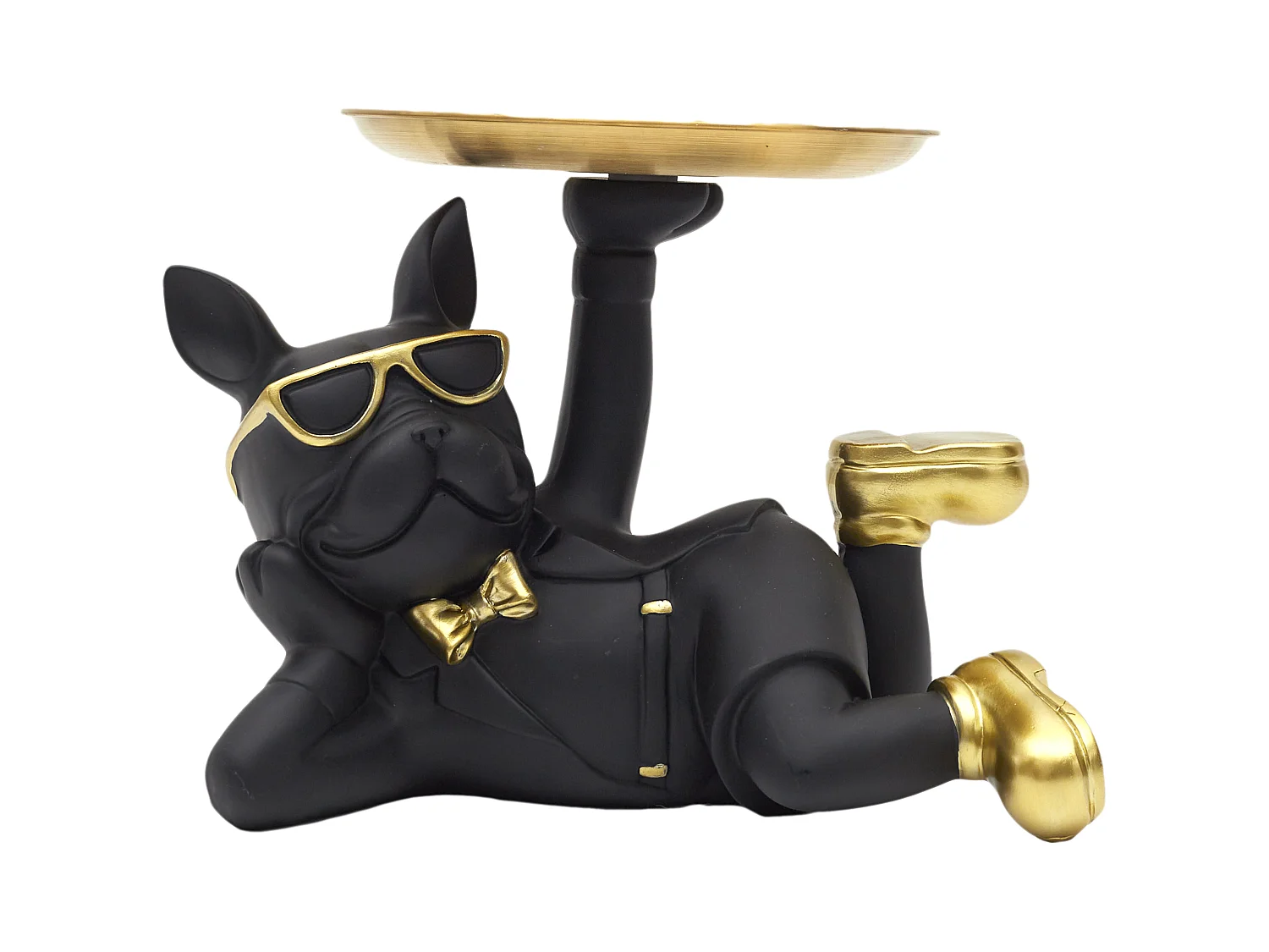 Statue Bulldog Noir Vide Poche Or, Noir