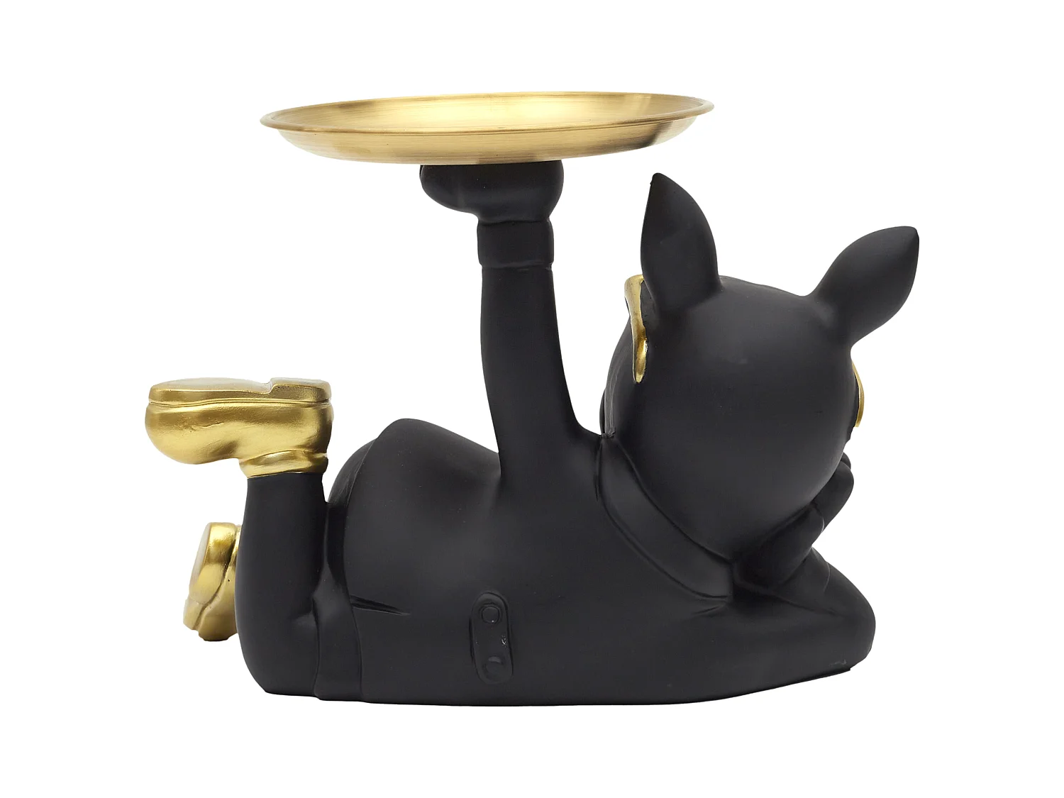Statue Bulldog Noir Vide Poche Or, Noir