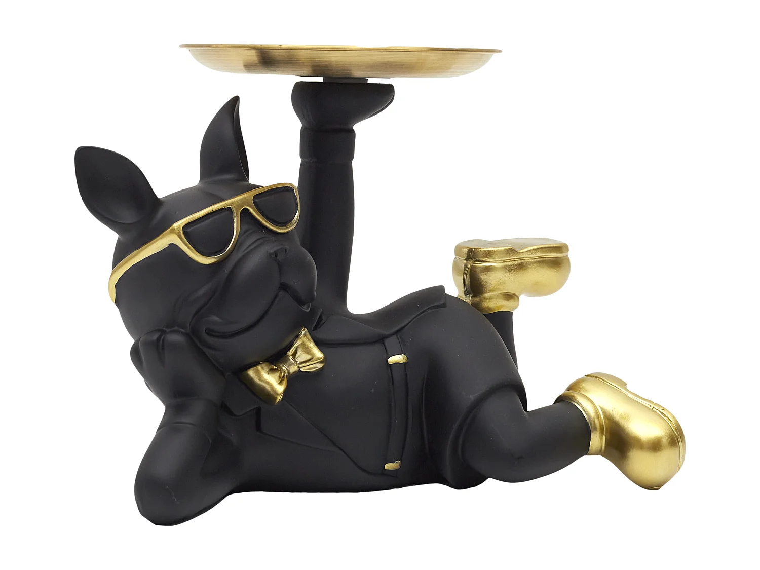 Statue Bulldog Noir Vide Poche Or, Noir