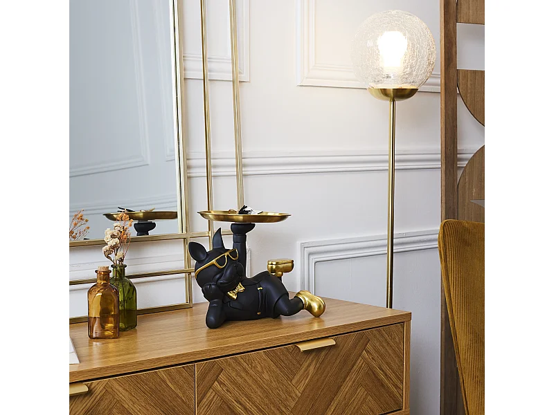Beeldje Bulldog Zwart met Zonnebril Chic 27cm Gouden Decoratie