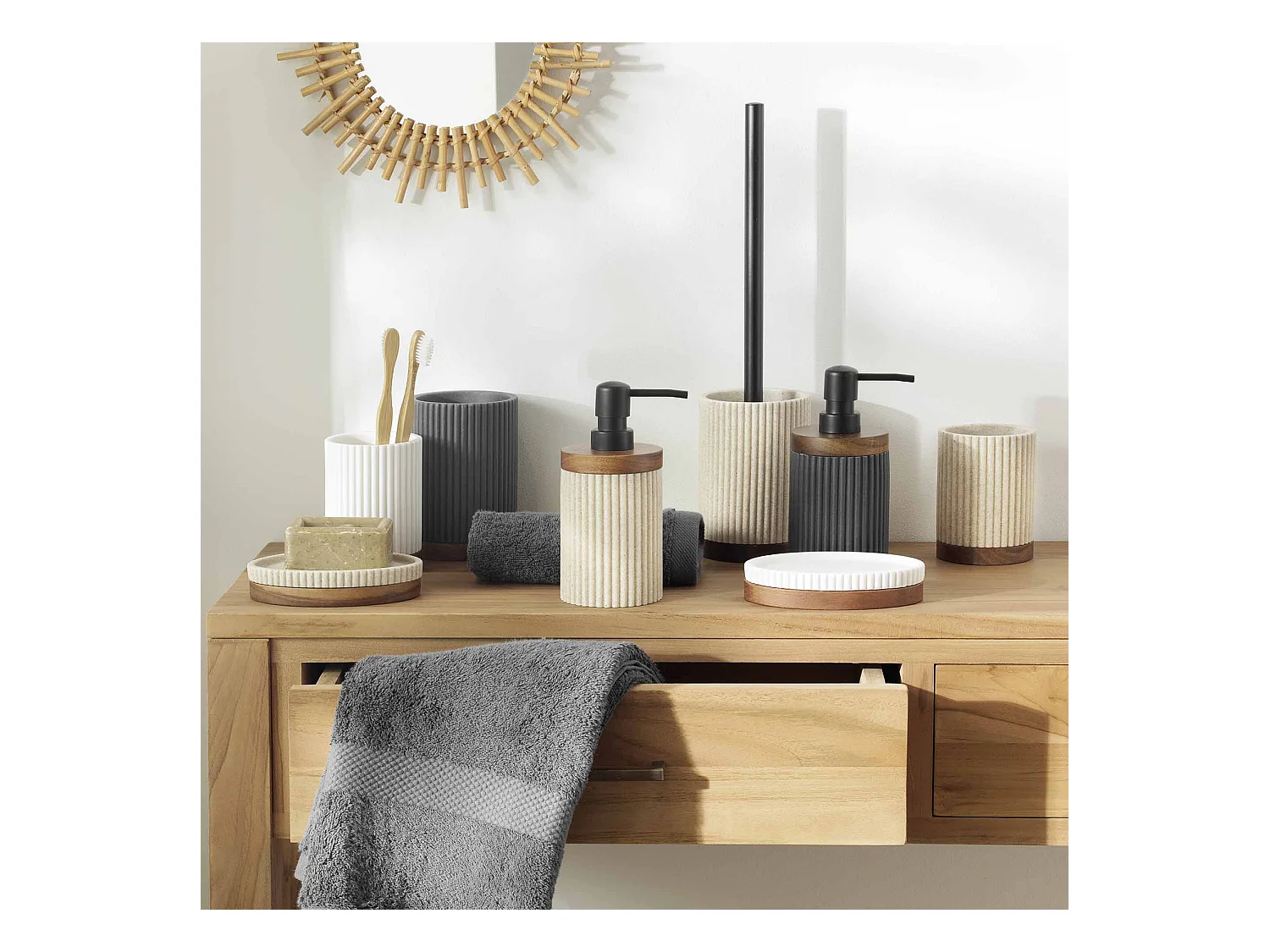 Dispensador de Jabón Moderno de Acacia 17cm Gris Antracita